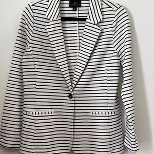 Worthington Blazer Striped Stretch Jersey Knit Sz Medium White Black Vent Career